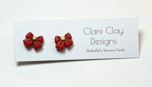 Tiny Red Ribbon Studs
