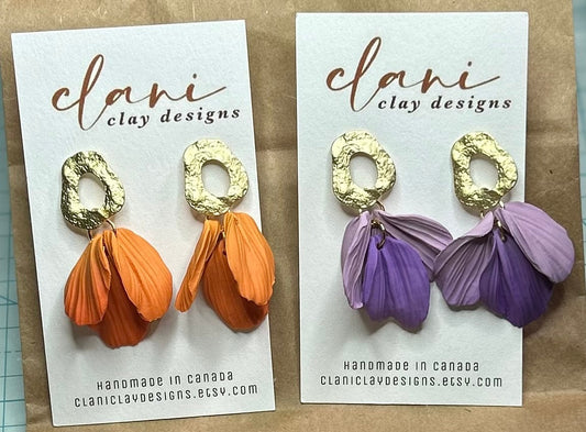 Flower Petals Polymer Clay Dangling Earrings